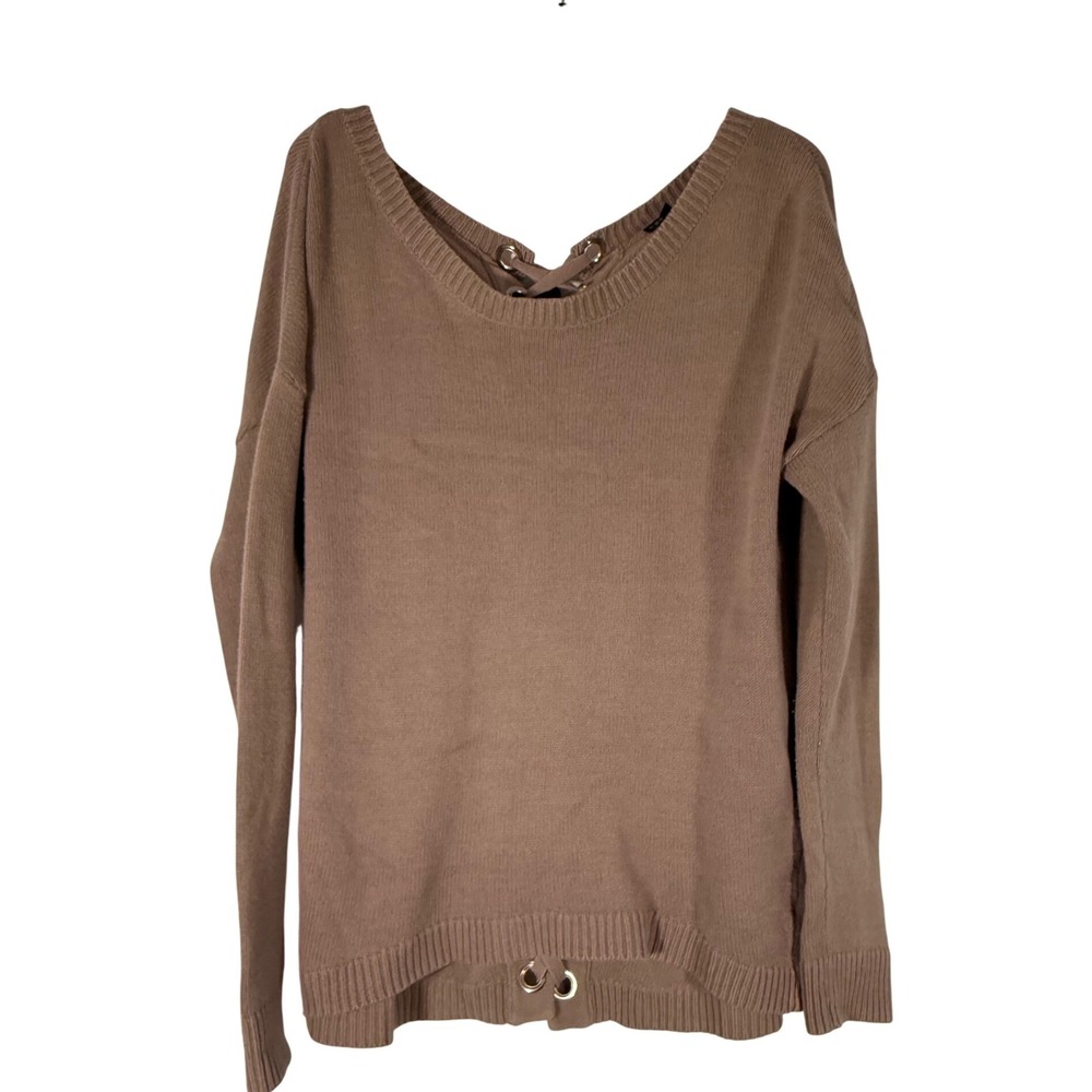 Express Womens Taupe Brown Lace Up Back Grommet Pullover Sweater Size Medium
